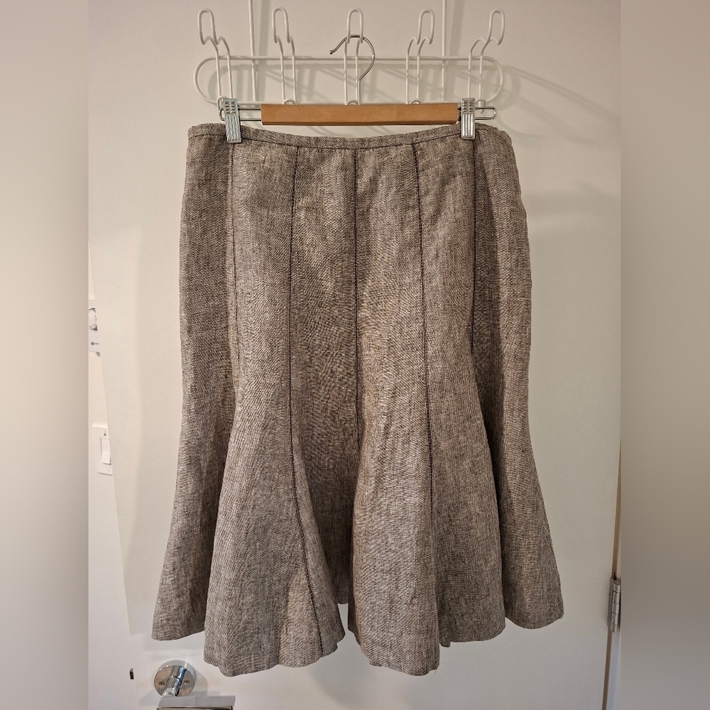 Studio London Women's 100% Linen Heathered Gray Flared Midi Skirt (Size 12)